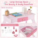 INFANS Kids Vanity, 2 in 1 Princess Makeup Desk Set, Wooden Dressing Table, Pretend Play Vanity Set