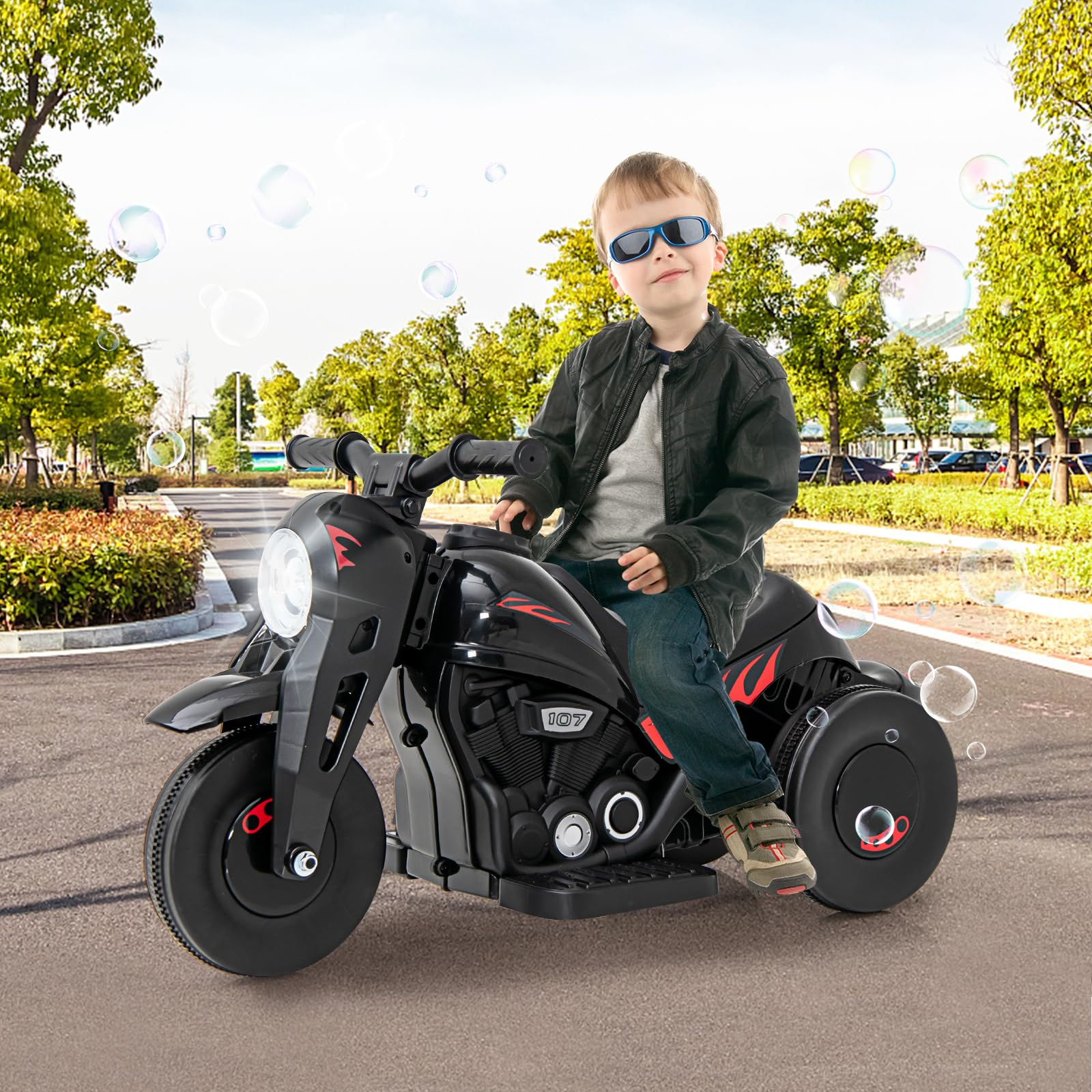 INFANS Kids Motorcycle, 6V Electric Ride on Car with Automatic Bubble Function for Children, Toddler Ages 3+