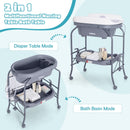 INFANS 2 in 1 Baby Changing Table with Bath Tub Unit, Folding Diaper Dresser Station with Wheels Waterproof Pad