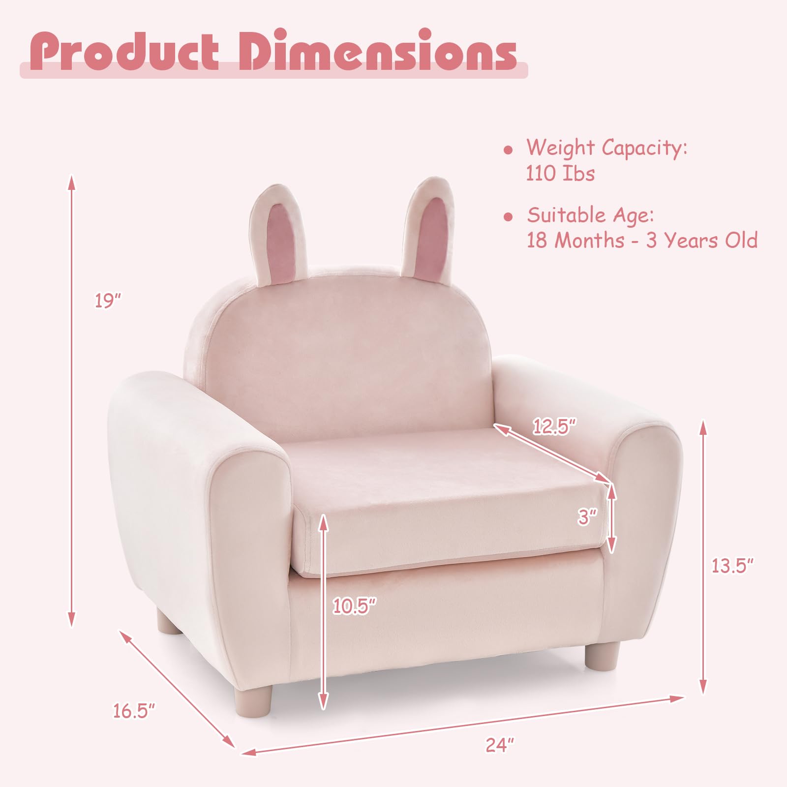 INFANS Kids Sofa, Children Armrest Chair with Sturdy Wood Construction and Dutch Velvet