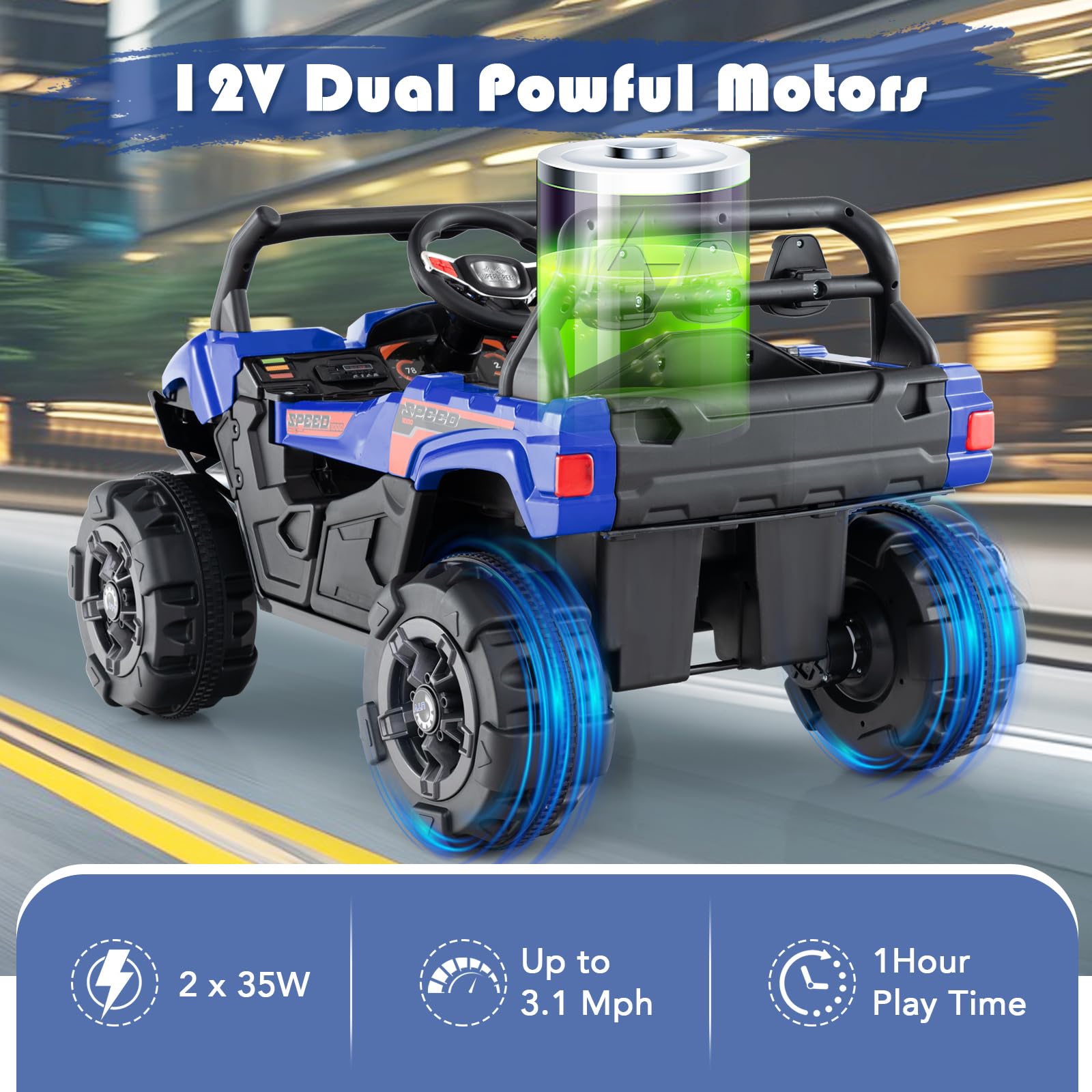 INFANS 12V Ride on Car UTV, Battery Powered Off-Road Kids Electric Vehicles with Remote Control, Music, Horn, MP3, Lights