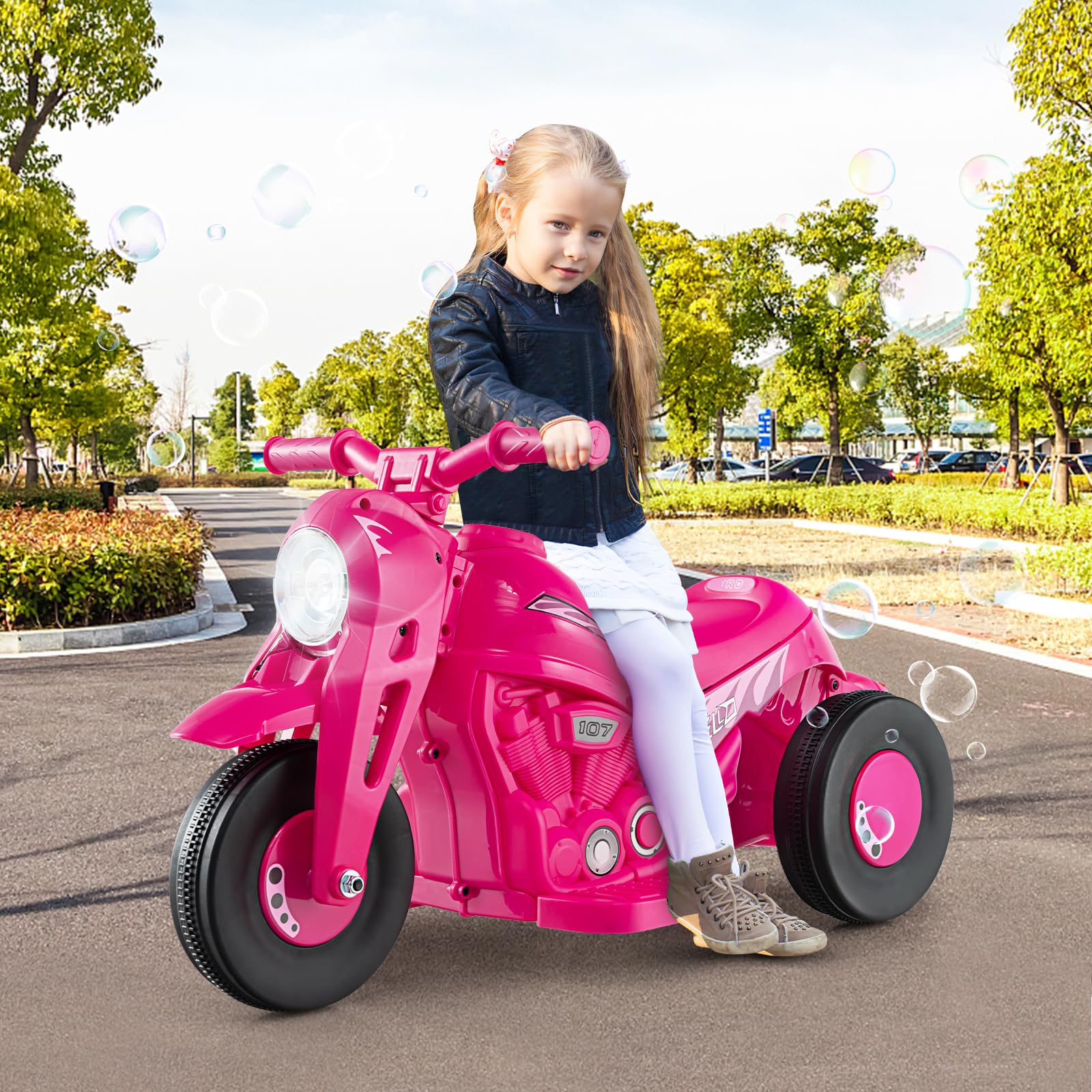 INFANS Kids Motorcycle, 6V Electric Ride on Car with Automatic Bubble Function for Children, Toddler Ages 3+