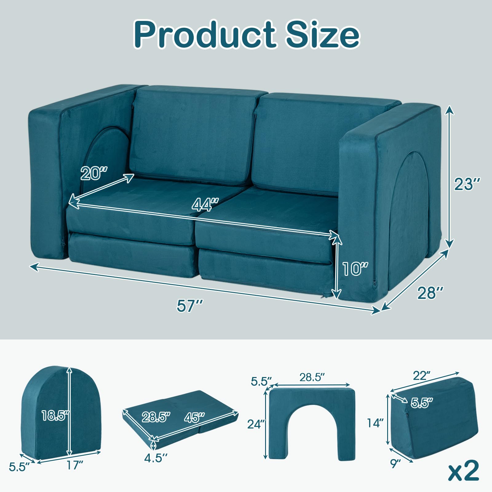 INFANS Modular Kids Play Couch, 8 PCS Toddler Creative Sectional Fort Building Sofa