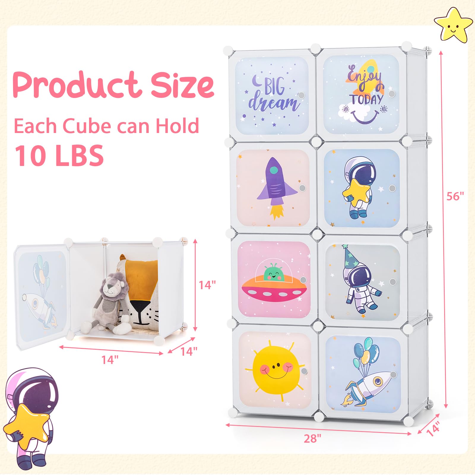INFANS Children Wardrobe, Kid Closet, Cute for Kids Bedroom Nursery Armoire with 8 Cube, Kid Clothes Storage Organizer
