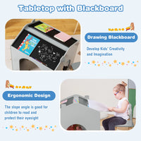 INFANS Kids Table and Chair Set, Wood Multi Activity Table with Blackboard for Toddler Playing Drawing Reading Arts Crafts
