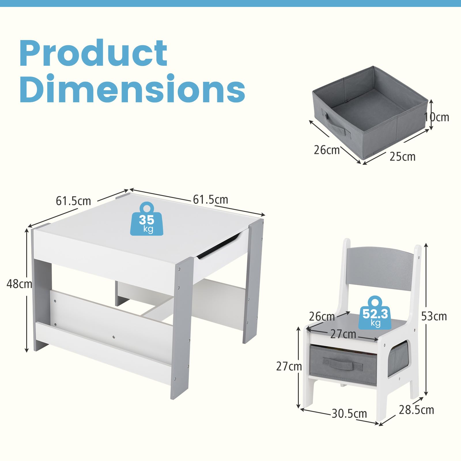 INFANS Kids Table and Chair Set, 4 in 1 Building Block Wooden Activity Desk with Reversible Tabletop for Toddlers