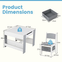 INFANS Kids Table and Chair Set, 4 in 1 Building Block Wooden Activity Desk with Reversible Tabletop for Toddlers