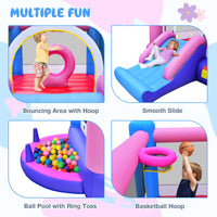 INFANS Inflatable Bounce House, Kids Candyland Pink Jumping Castle with Slide Ball Pit Basketball Rim