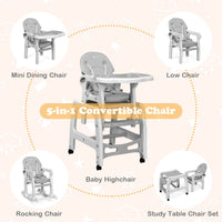 INFANS 5 in 1 Baby High Chair, Convertible Toddler Table Chair Set, Rocking Chair, Multi-Function Seat with Lockable Universal Wheels