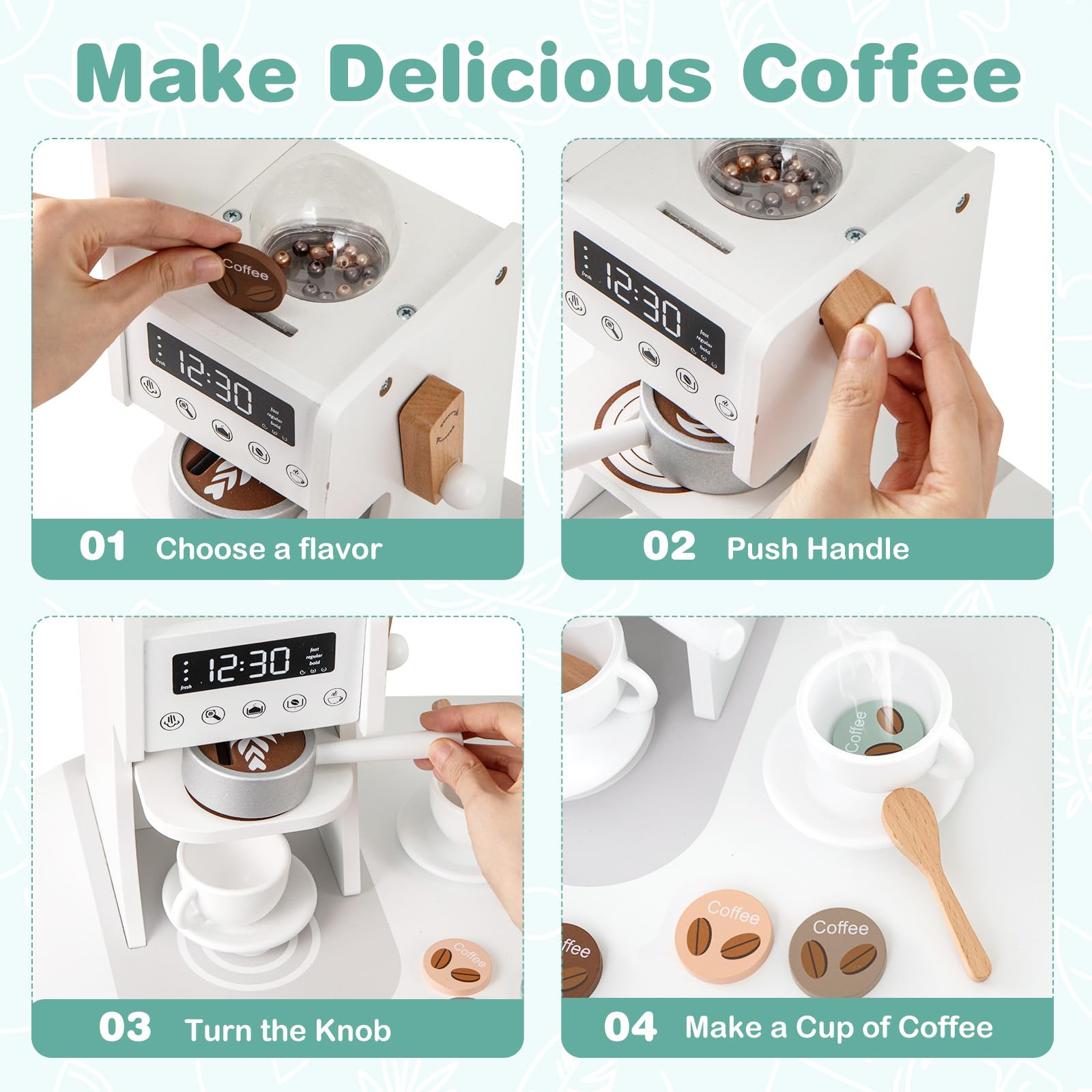INFANS Corner Kids Kitchen Playset, Toddler Wooden Pretend Cooking Set with Lights Sounds Coffee Machine Washing Machine