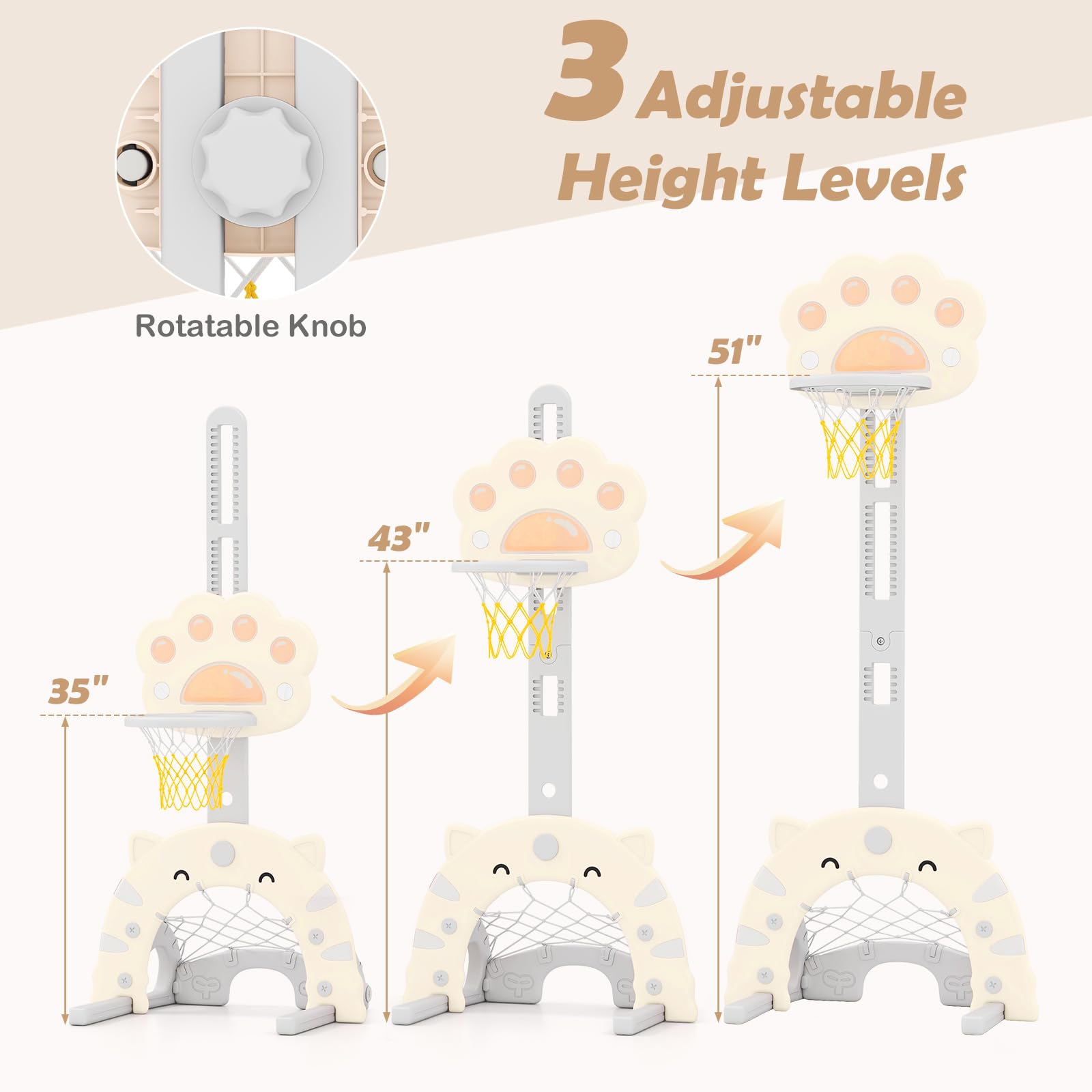 INFANS Toddler Basketball Hoop, 3 in 1 Height Adjustable Kids Sports Activity Center Indoor with Soccer Goal Golf Ball and Club