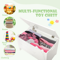INFANS Wooden Toy Chest , Wide Kids Toy Box Storage Space with Safety Hinge and Handles INFANS