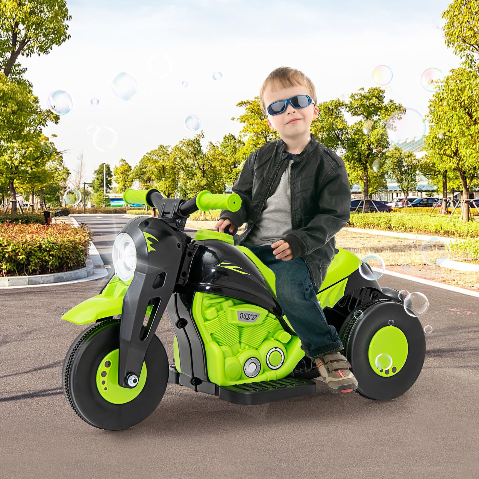 INFANS Kids Motorcycle, 6V Electric Ride on Car with Automatic Bubble Function for Children, Toddler Ages 3+
