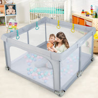 INFANS Baby Playpen, 50’’x50’’ Foldable Large Baby Playard, Indoor Outdoor Kids Activity Center Baby Fence