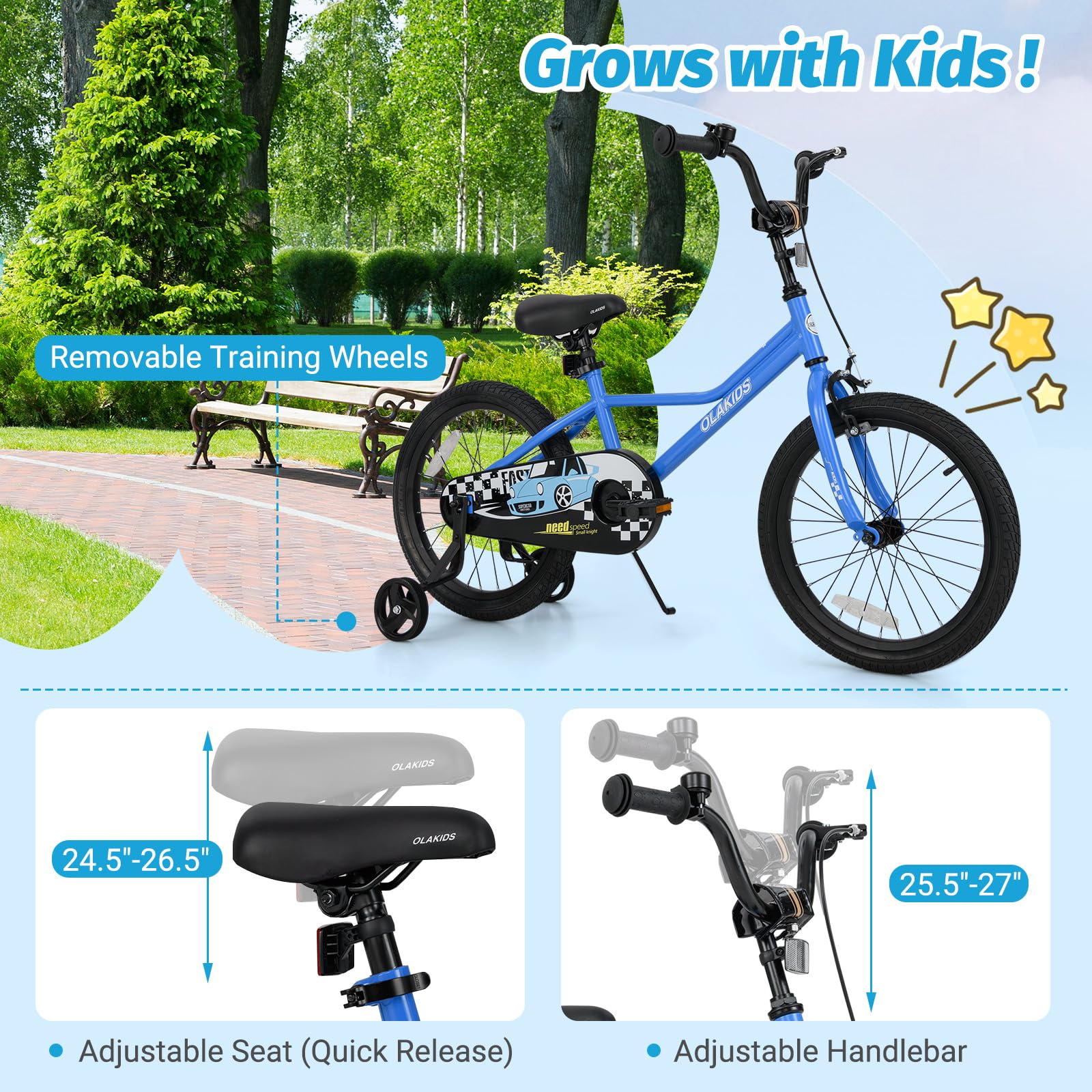 INFANS Kids Bike, 16 18 Inch Toddlers Bike with Training Wheels Safety Bell Adjustable Seat and Handlebar