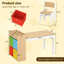 INFANS Kids Table and Chair Set, Toddler Art Craft Play Wood Activity Desk with 2 Chairs 4 Storage Canvas Bins Paper Roll