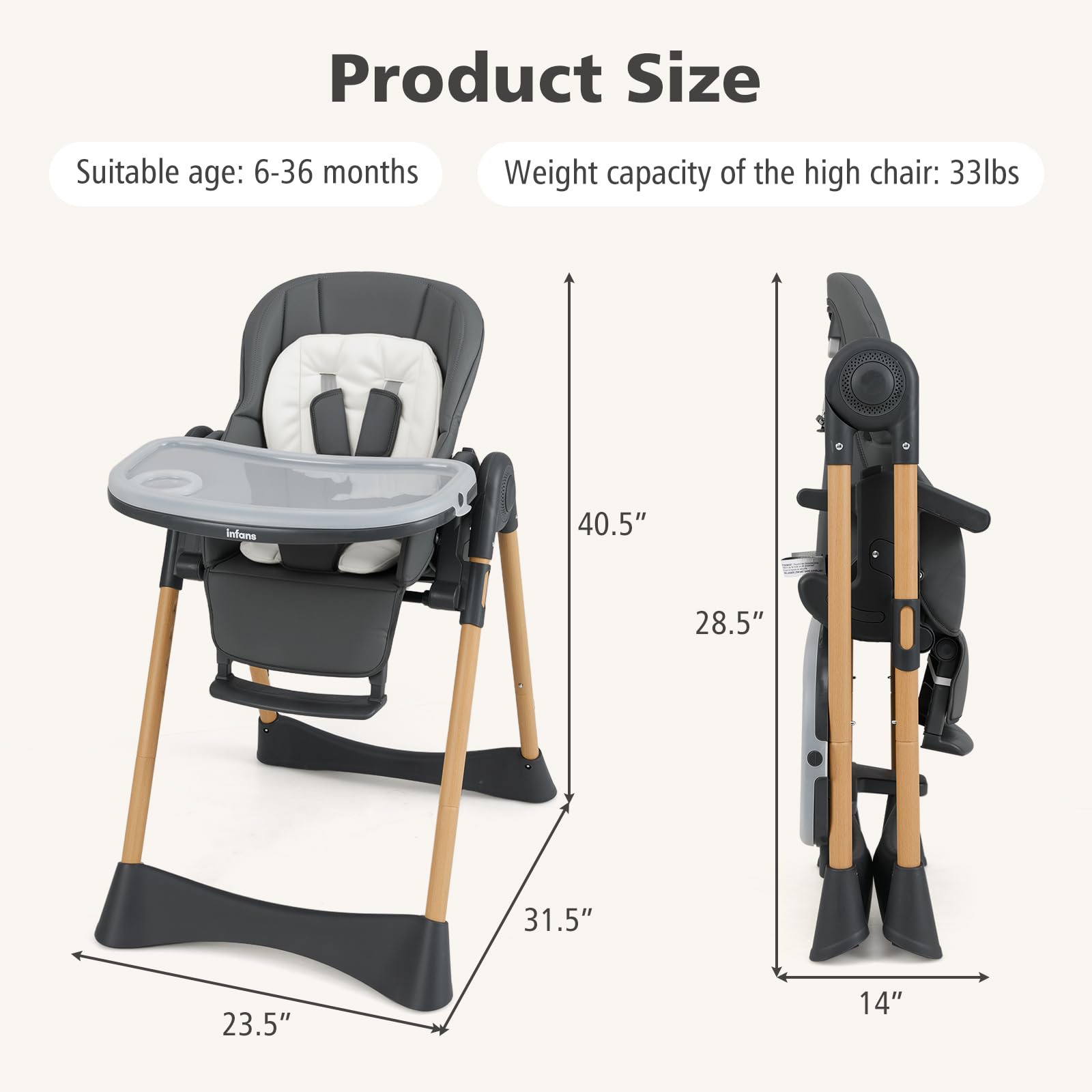 INFANS Baby High Chair, High Chairs for Babies & Toddlers, Convertible Quick Folding Portable Highchair