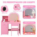 INFANS Kids Vanity, Princess Makeup Desk and Chair Set with Lights Mirror, Pretend Play Vanity Set for Toddler Girls