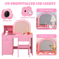 INFANS Kids Vanity, Princess Makeup Desk and Chair Set with Lights Mirror, Pretend Play Vanity Set for Toddler Girls