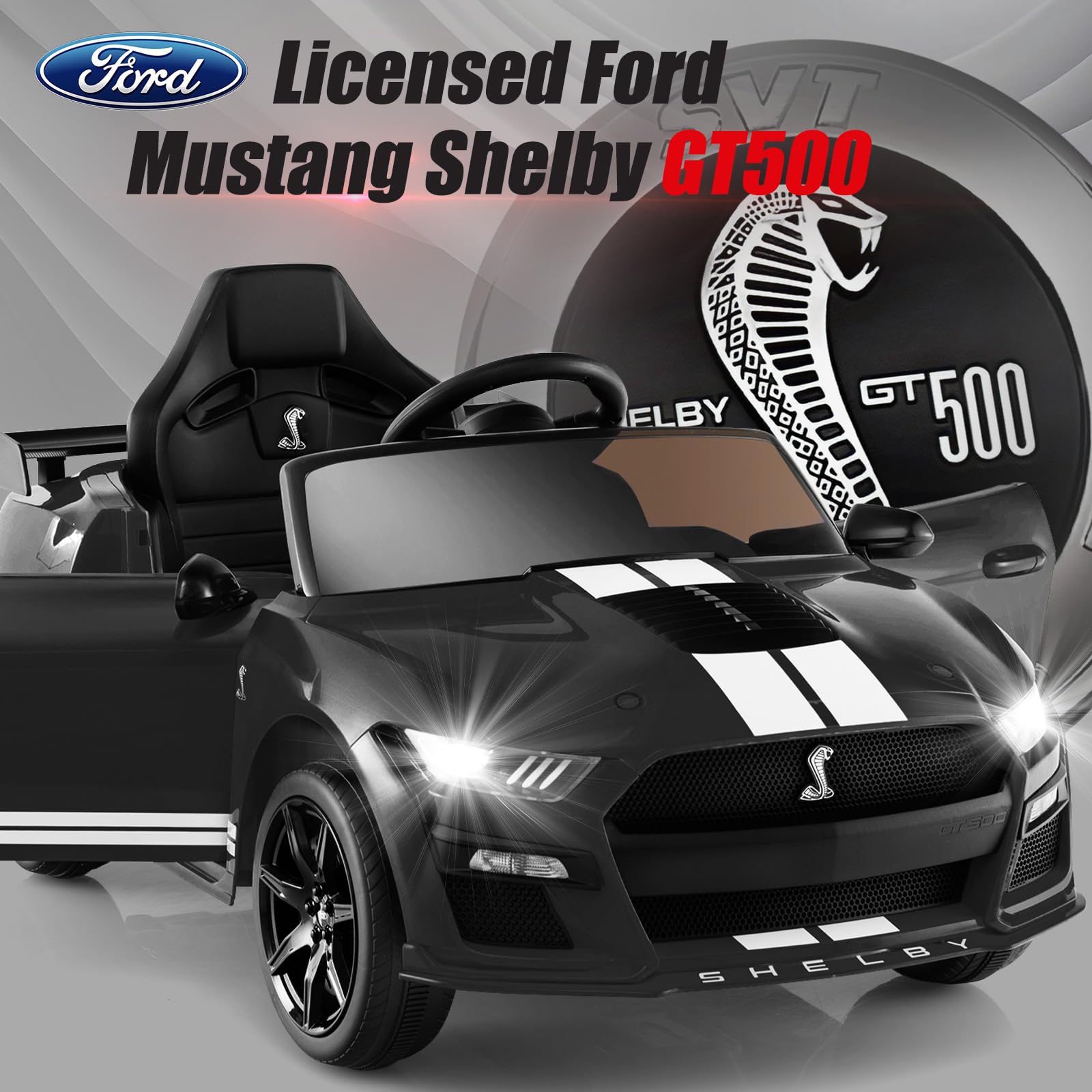 Licensed Ford Mustang GT500 Ride on Car for Kids by INFANS, Battery Powered Electric Vehicle with Remote Control, 37-96 months