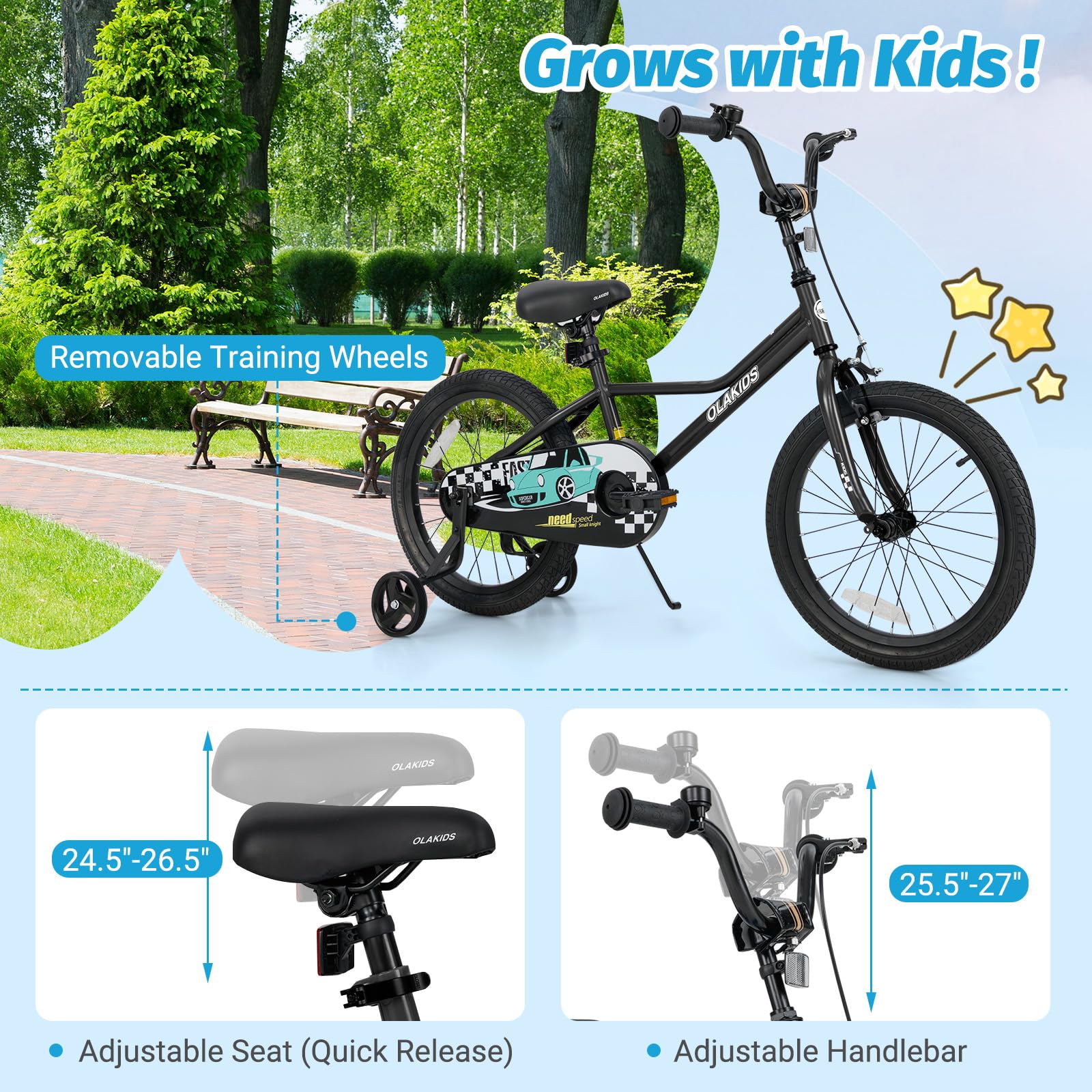 INFANS Kids Bike, 16 18 Inch Toddlers Bike with Training Wheels Safety Bell Adjustable Seat and Handlebar