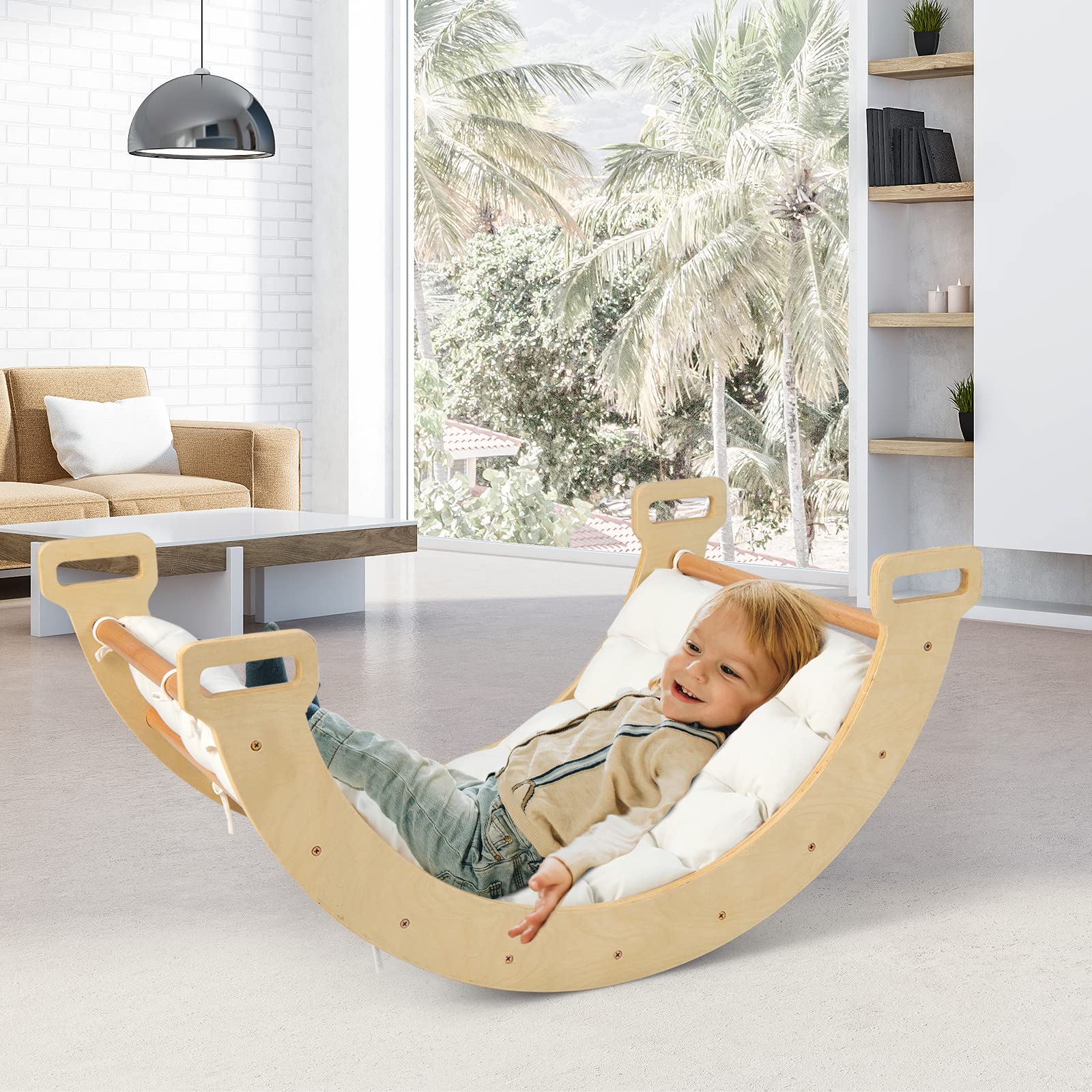 INFANS 4 in 1 Arch Climbing Toys for Toddlers, Montessori Wooden Arch Climber Ladder Structure