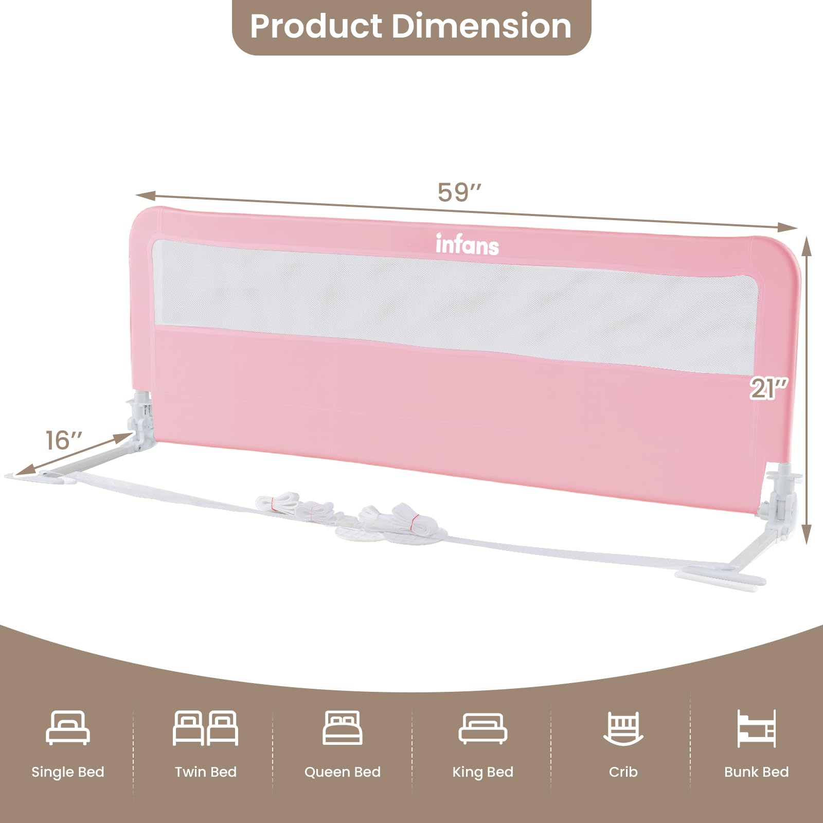 INFANS Bed Rail for Toddlers, 59" Foldable Safety Baby Crib Rail Fit for Kids Twin, Extra Long Swing Down Bed Guardrail for Convertible Crib, Queen, Full, King Mattress Side Guard