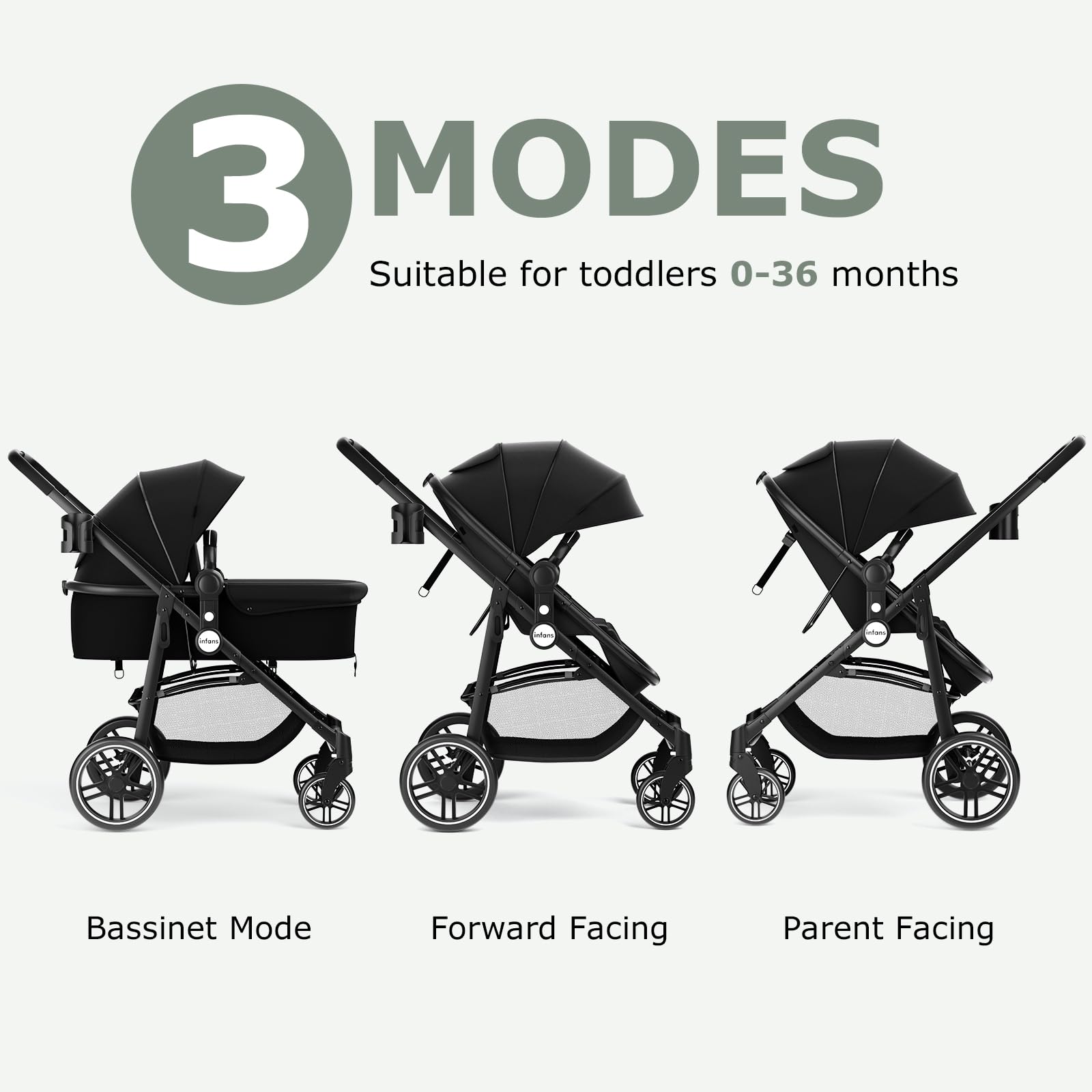 INFANS 2 in 1 Baby Stroller, High Landscape Infant Stroller, Foldable Pushchair