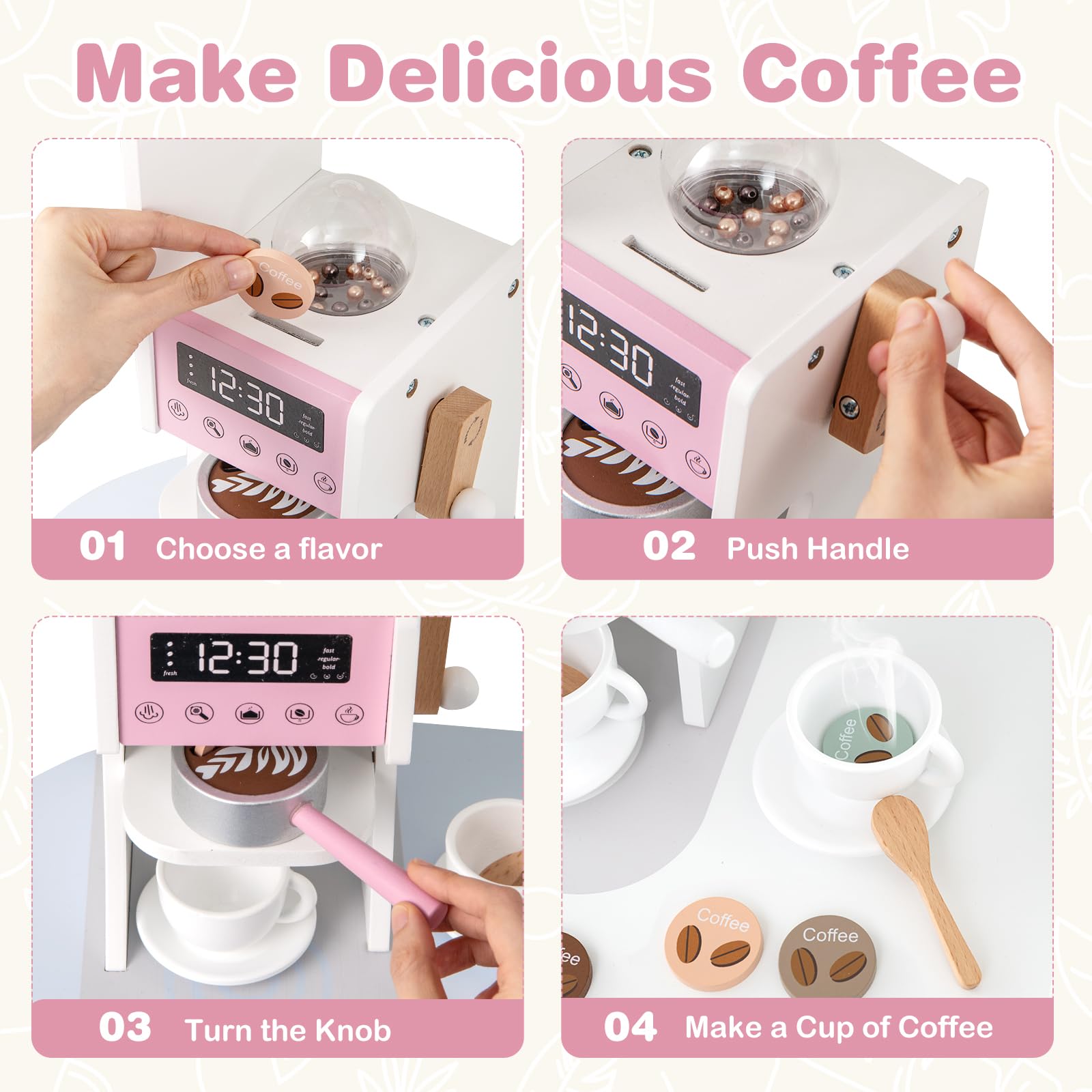 INFANS Corner Kids Kitchen Playset, Toddler Wooden Pretend Cooking Set with Lights Sounds Coffee Machine Washing Machine