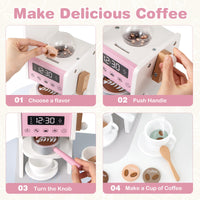 INFANS Corner Kids Kitchen Playset, Toddler Wooden Pretend Cooking Set with Lights Sounds Coffee Machine Washing Machine