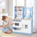 INFANS Kid Kitchen Playset, Toddler Wooden Pretend Cooking Set with Realistic Light & Sound, Stove, Microwave