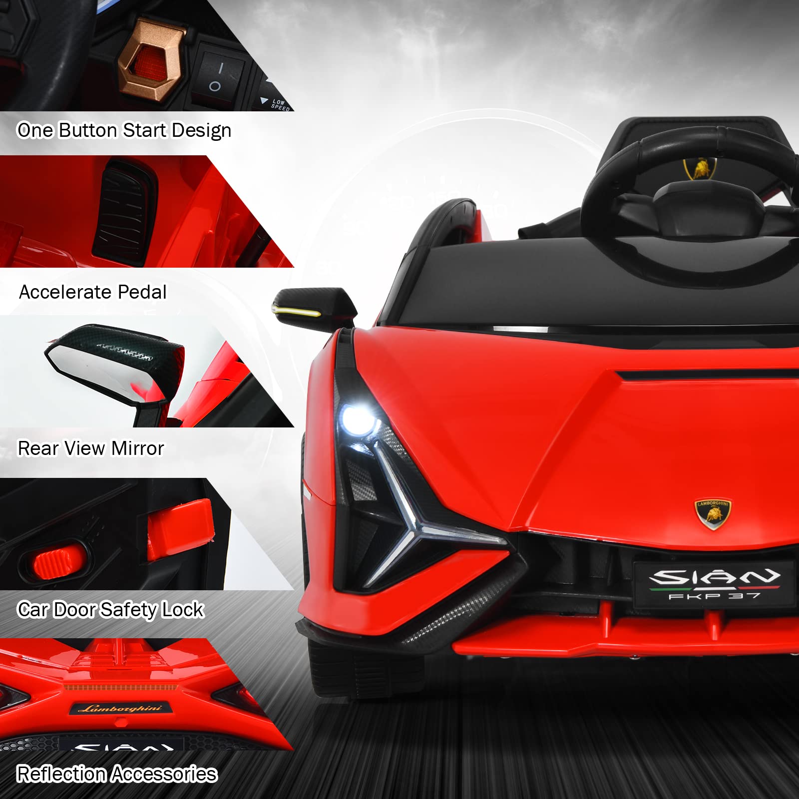 INFANS 12V Licensed Lamborghini Sian Kids Ride on Car with Parent Remote Control, Electric Toy Roadster Carbon Fiber Textured
