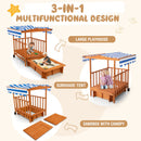 INFANS Children Playset Sandpit, 3 in 1 Kids Sandbox, Wooden Cedar Cabana Sandbox Playhouse for Outdoor Beach Backyard