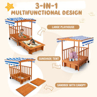 INFANS Children Playset Sandpit, 3 in 1 Kids Sandbox, Wooden Cedar Cabana Sandbox Playhouse for Outdoor Beach Backyard