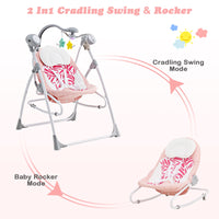 INFANS 2 in 1 Baby Swing and Bouncer for Infants, Portable Newborn Rocker with 5 Speed Sway Music Timing 2 Toys Remote Control, Easy Fold, Compact Electric Baby Swing for 0-6 Months Boy Girl INFANS