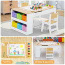 INFANS 3 in 1 Kids Art Table and Chair Set, Toddler Craft Play Wood Activity Desk with 2 Chairs Storage Canvas Bins
