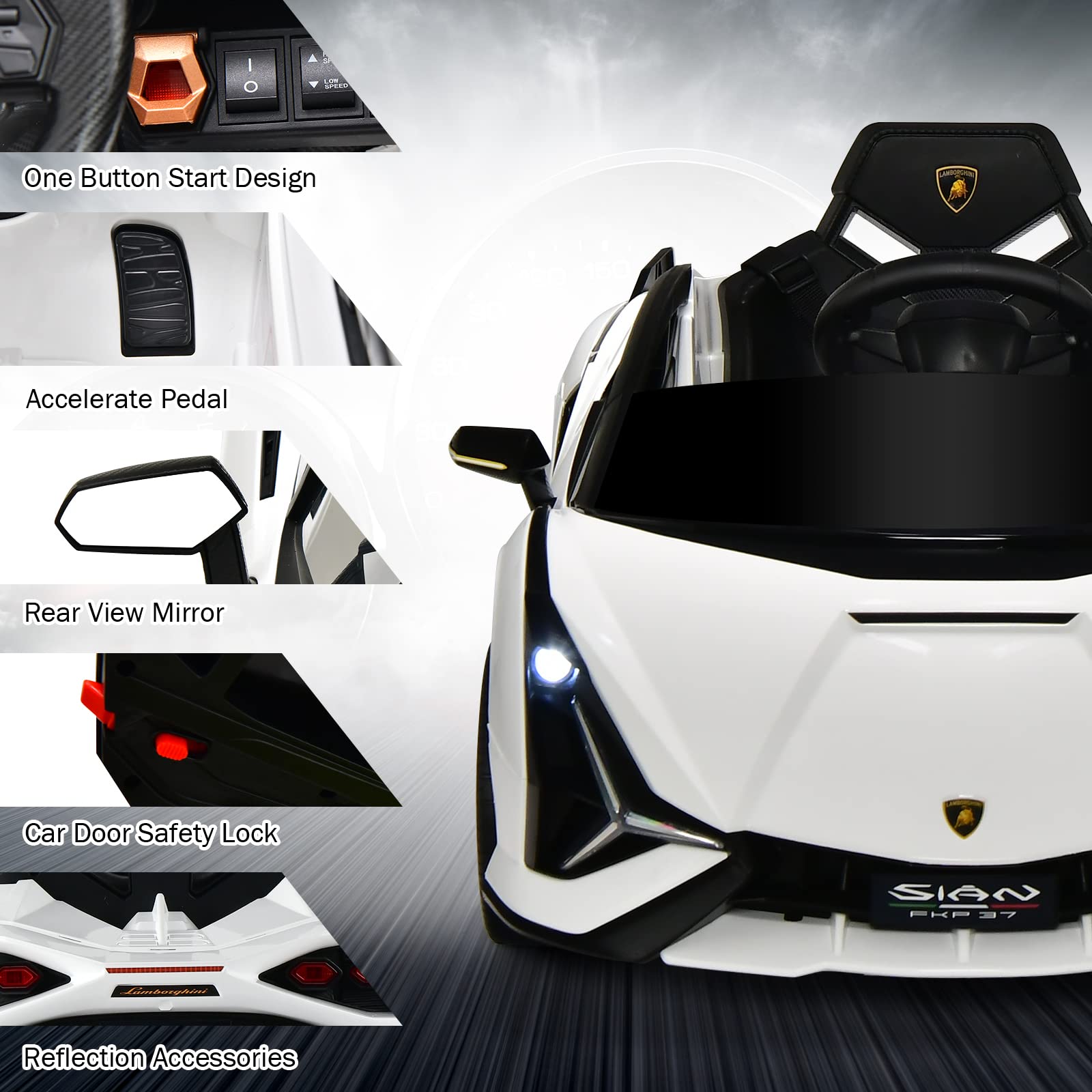 INFANS 12V Licensed Lamborghini Sian Kids Ride on Car with Parent Remote Control, Electric Toy Roadster Carbon Fiber Textured