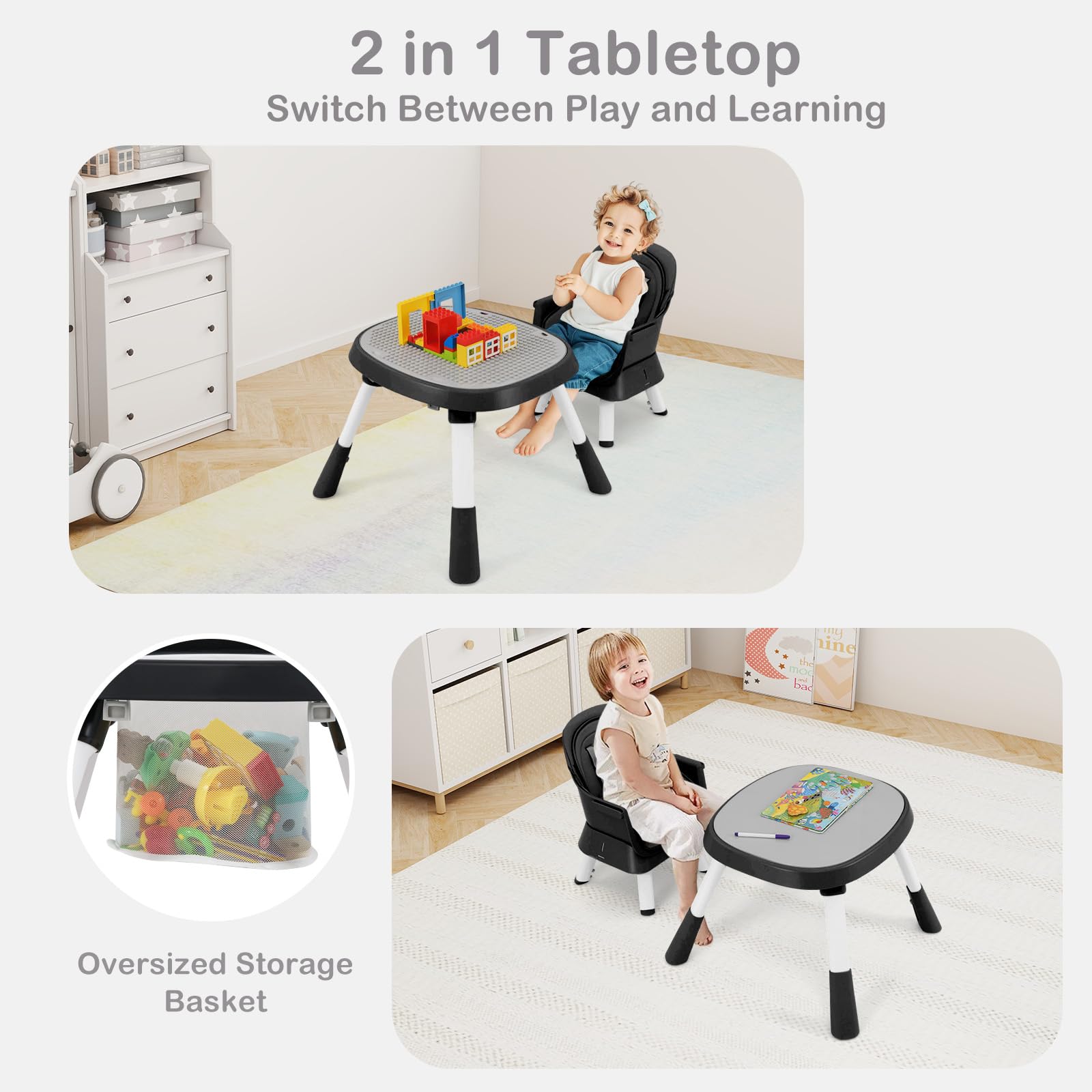 INFANS 9 in 1 High Chair, Convertible Baby Highchair, Table and Chair Set Building Block Infant Dining Booster Seat