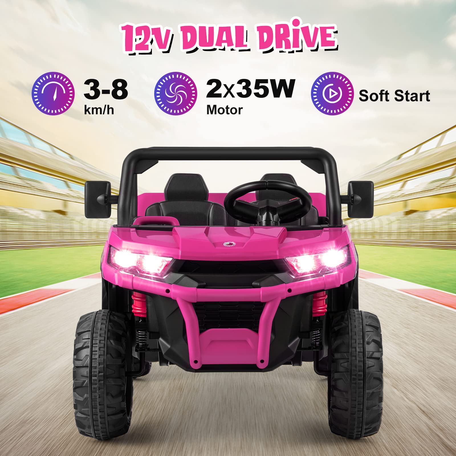 INFANS 2 Seater Ride on UTV, 12V Kids Electric Vehicle Dump Truck, Toddlers Battery Powered Car with Music
