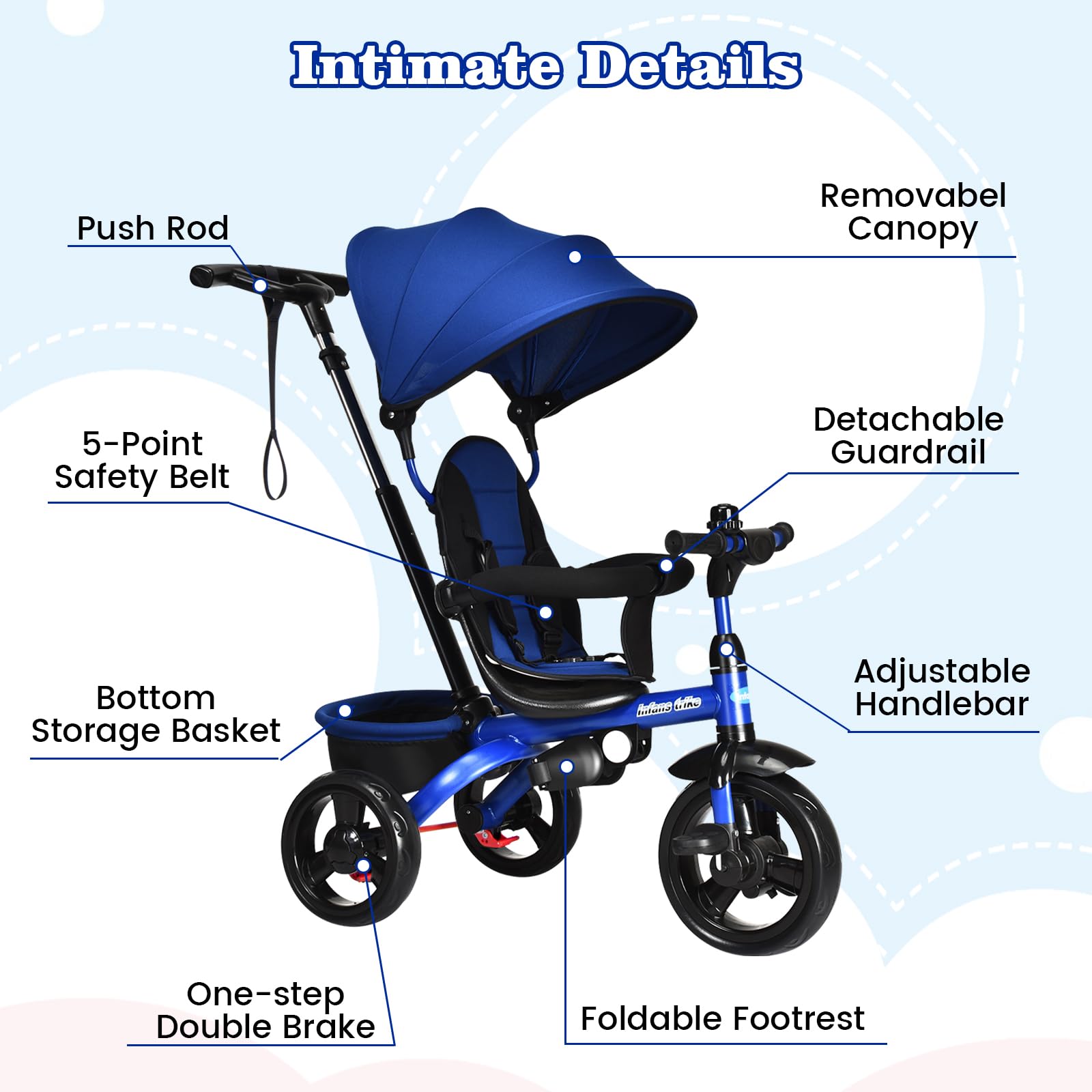 INFANS Kids Tricycle, 4 in 1 Stroll Trike with Adjustable Push Handle, Suitable for 10 Months to 5 Years