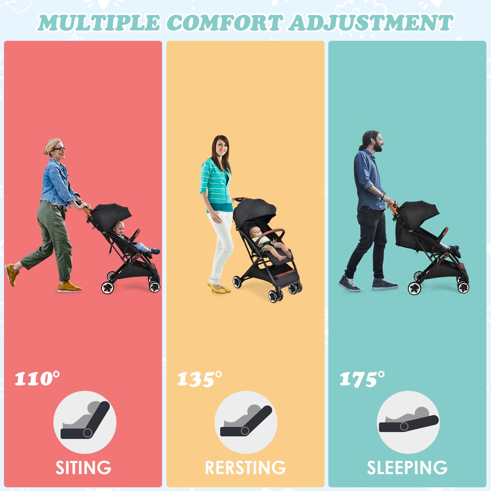 INFANS Lightweight Baby Stroller for 0-36 Month, Compact Stroller with One-Hand Fold, Travel Stroller for Airplane