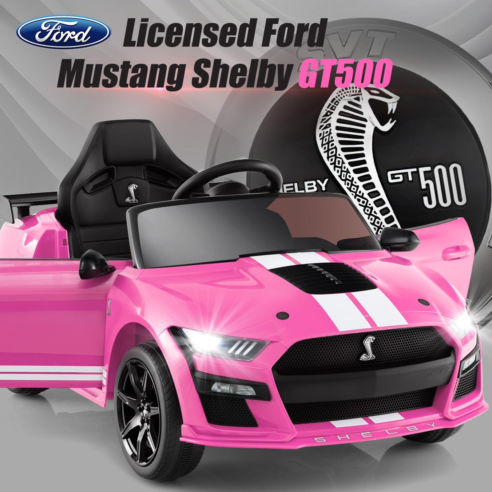 Licensed Ford Mustang GT500 Ride on Car for Kids by INFANS, Battery Powered Electric Vehicle with Remote Control, 37-96 months