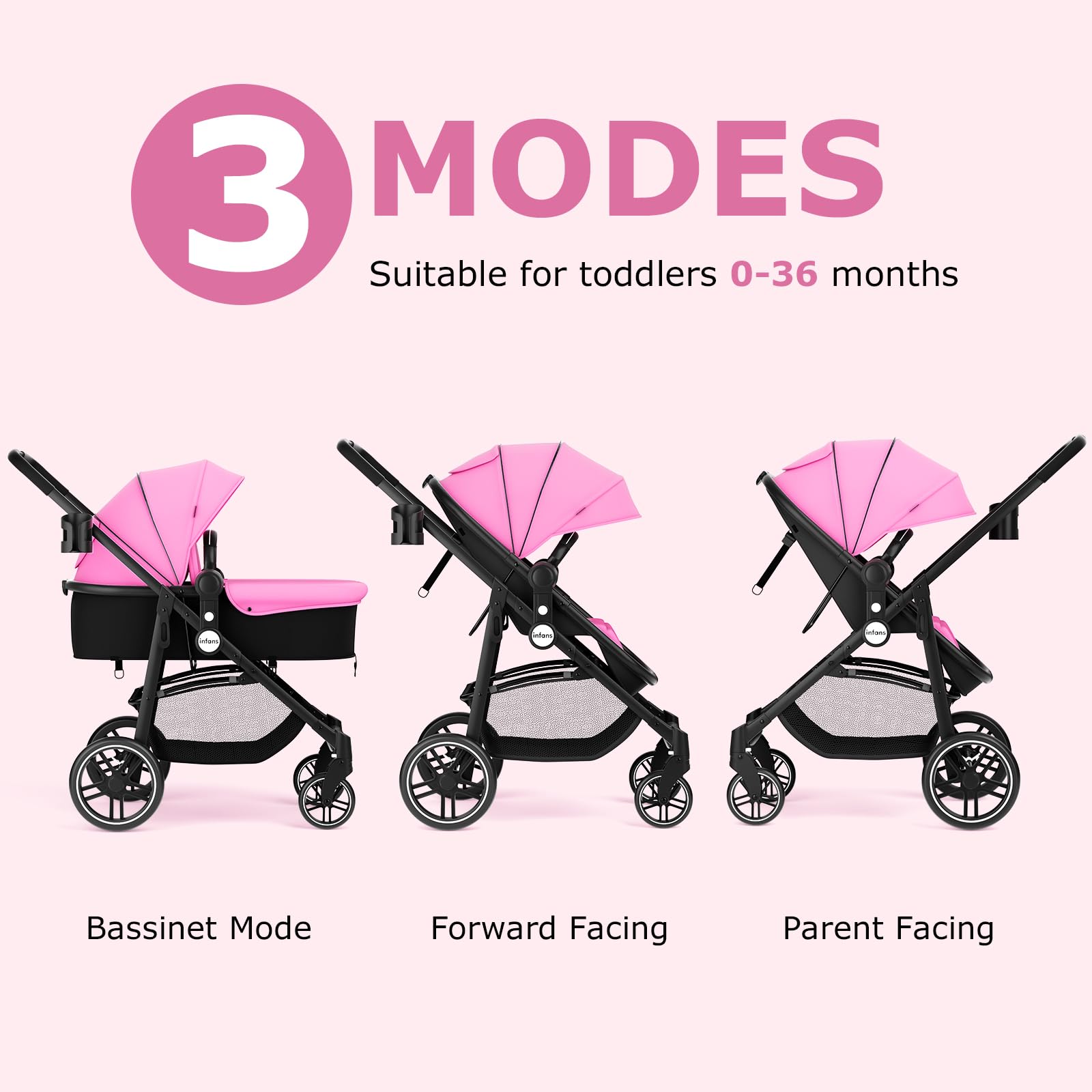 INFANS 2 in 1 Baby Stroller, High Landscape Infant Stroller, Foldable Pushchair