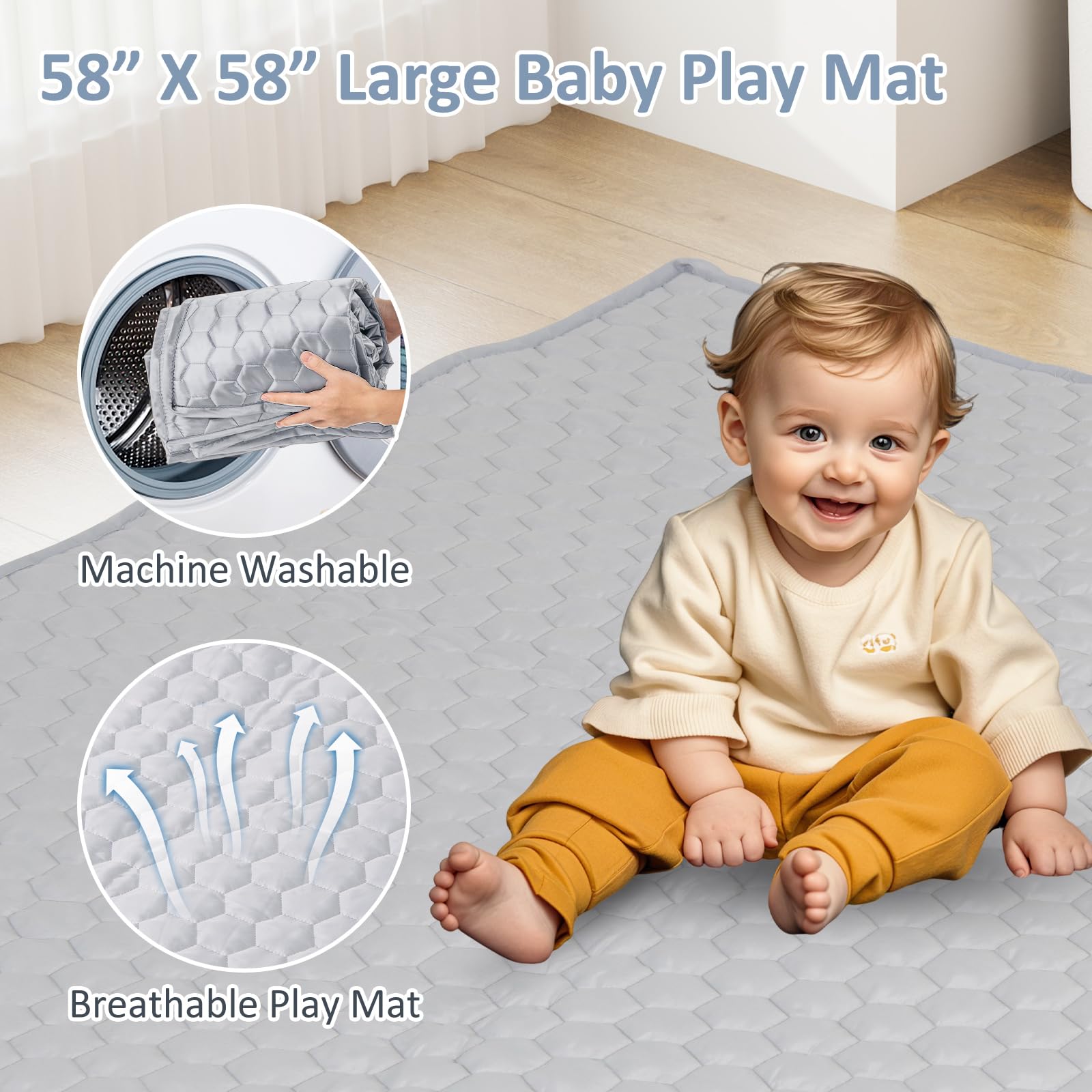 INFANS Foldable Baby Playpen with Mat, Large Baby Play Yard for Infant with 50 Ocean Balls, Fence Toddler Activity Center