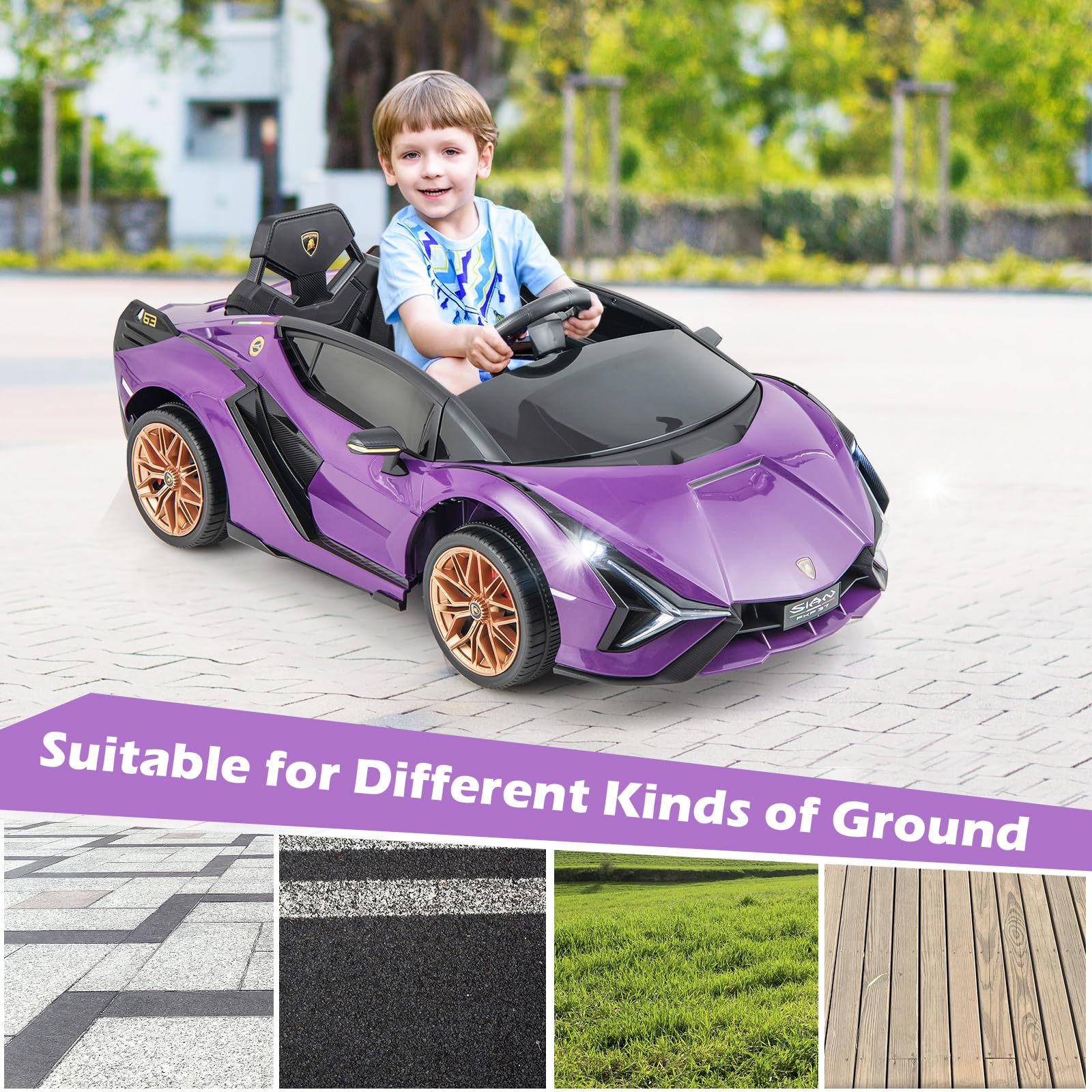 INFANS 12V Licensed Lamborghini Sian Kids Ride on Car with Parent Remote Control, Electric Toy Roadster Carbon Fiber Textured