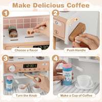 INFANS Kids Kitchen Playset, Toddler Wooden Kitchen Pretend Cooking Toy Set with Coffee Maker