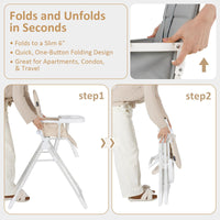 INFANS Baby High Chair, Quick Folding Portable Highchair for Babies and Toddlers with Adjustable Footrest Removable Dishwasher Tray PU Seat