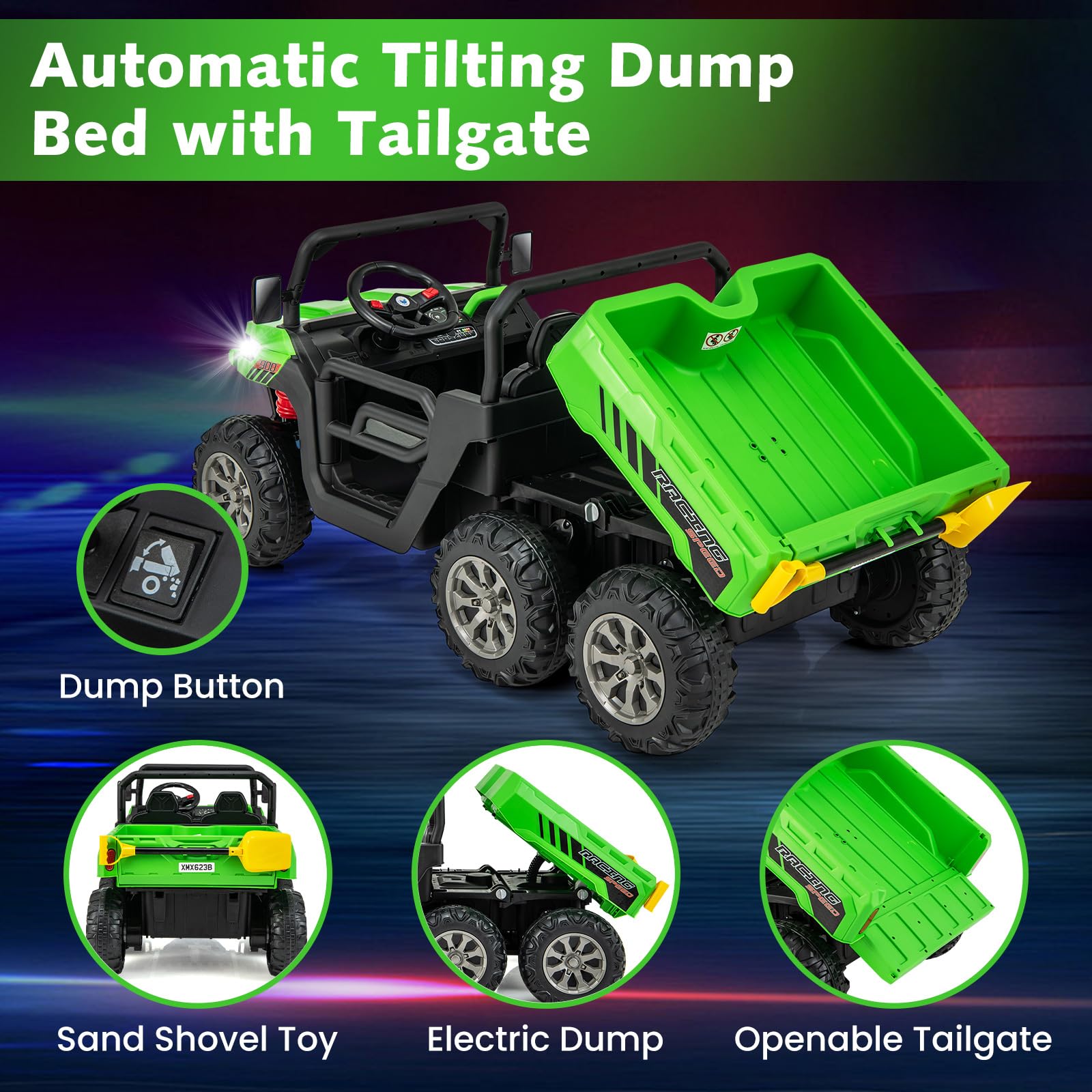 4WD 6x6 Battery Powered Kids UTV with Remote Control