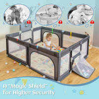 INFANS Baby Playpen, 74” x 62” Extra Large Baby Play Yard with Crawling Mat, Indoor Activity Center