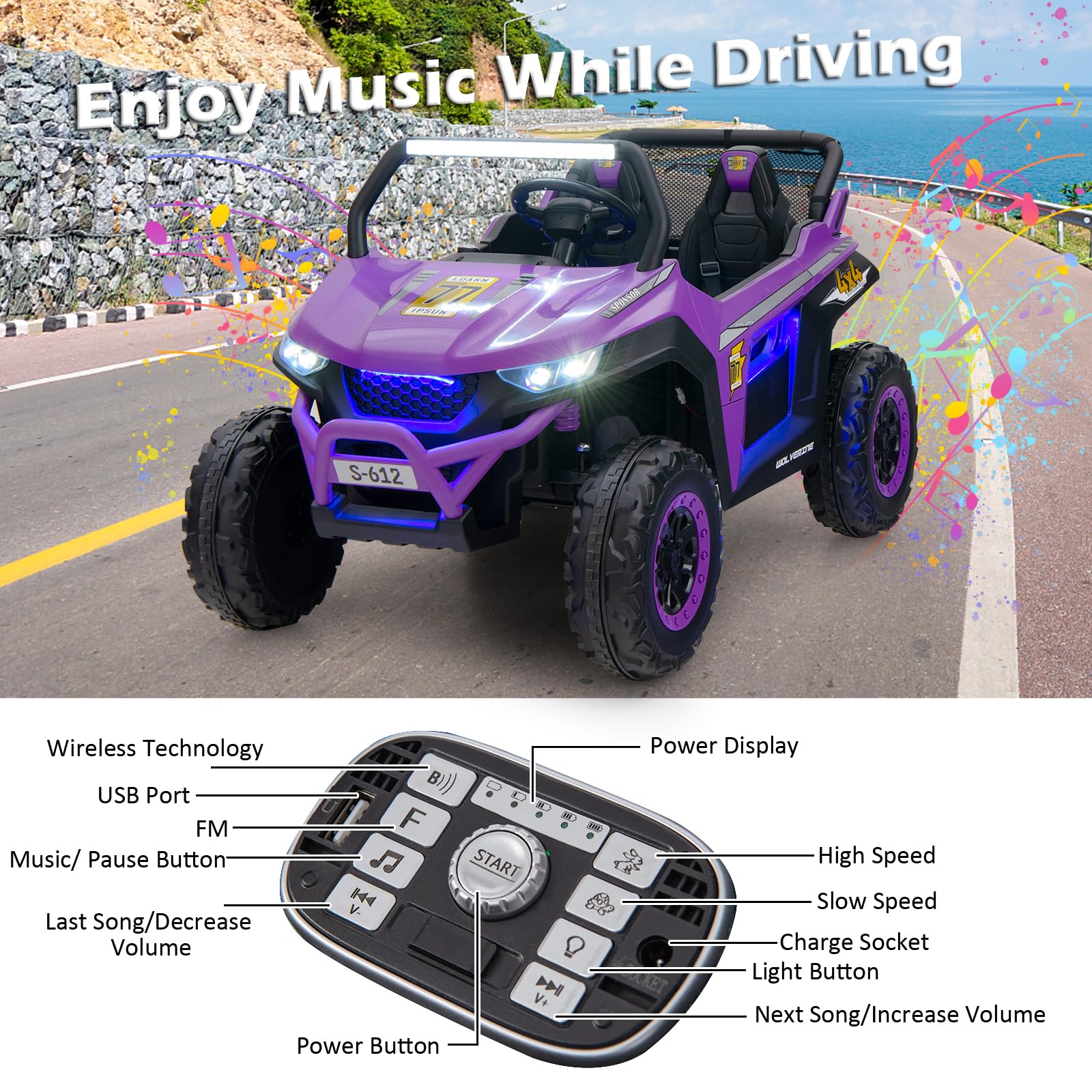 INFANS 2 Seater Kids Ride on UTV, 12V Electric Truck Car with Remote Control, Battery Powered Vehicle